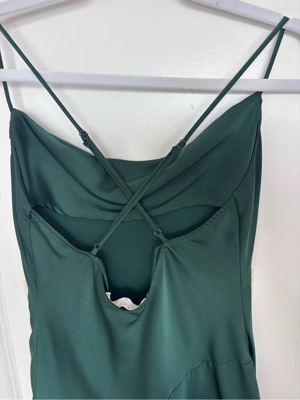 ASTR The Label Green Satin Slip Dress Cowl Neck Side Slit Maxi Formal Medium